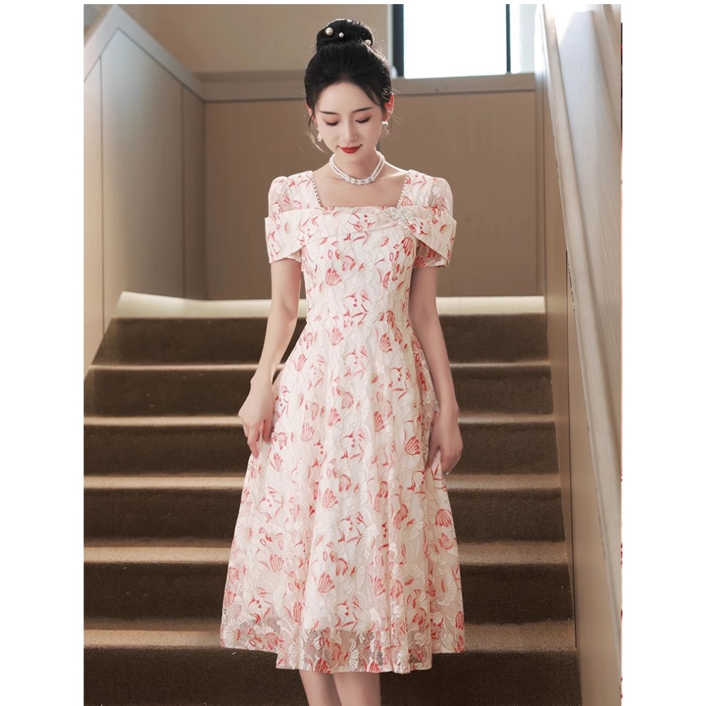 Gaun Pesta 2404004 Putih Merah Lengan Pendek Party Dress