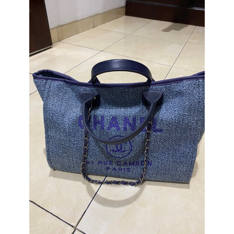 CH*NEL Canvas Deauville Large Shopping Tote Bag