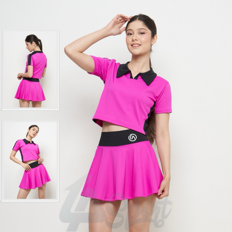 Pakaian Olahraga | Baju Olahraga Wanita | Baju Golf Crop Kerah - Ukuran XXL