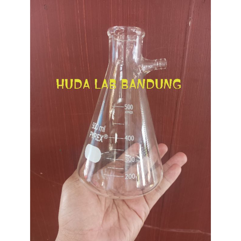 erlenmeyer pipa samping 500ml pyrex/filtering