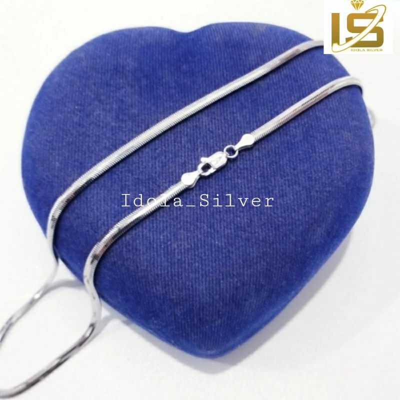 Kalung Perak Pria Wanita Asli Silver 925 Lapis Emas Putih Model Cassandra Pipih - Kalung Perak Asli 