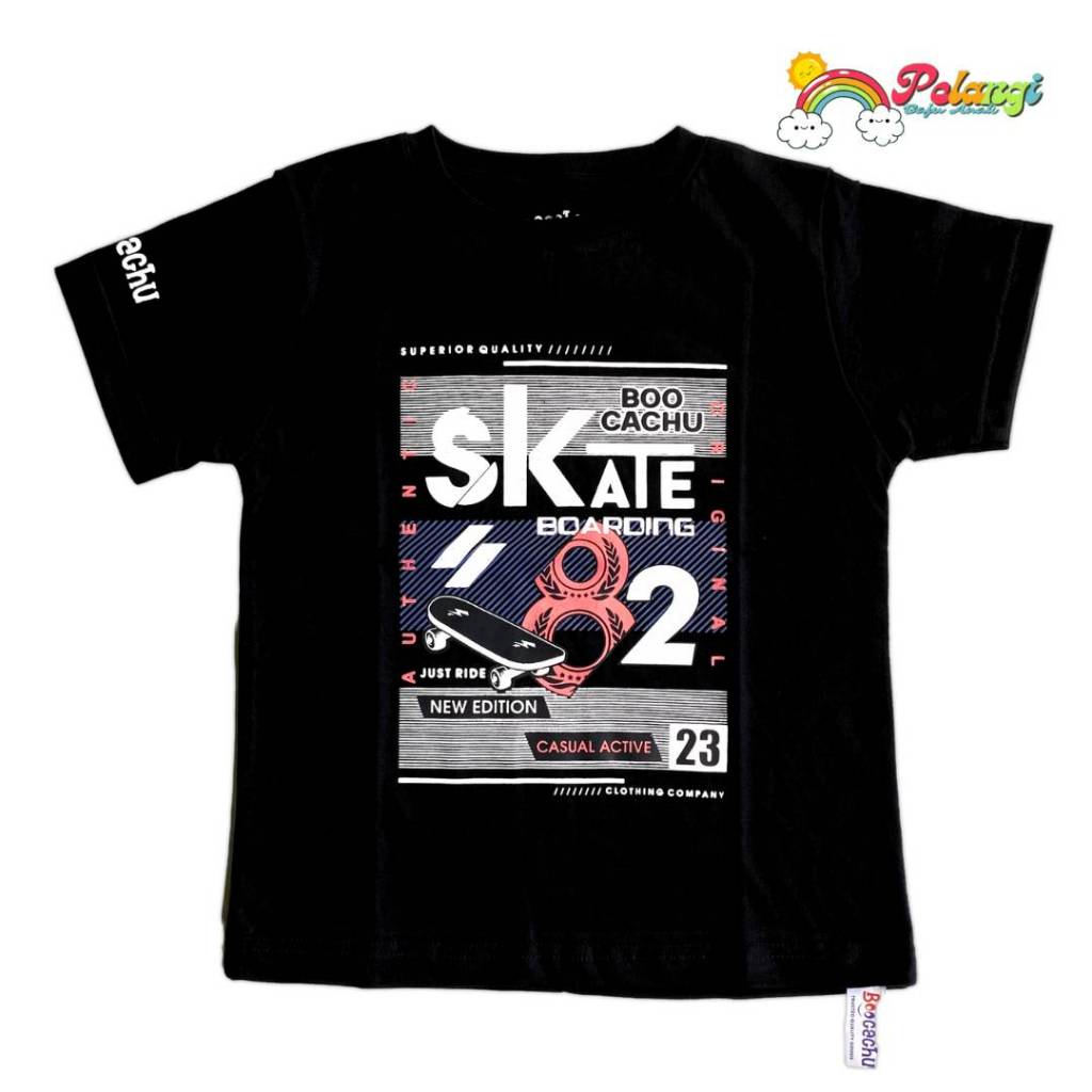 Baju Kaos Distro Anak Laki Laki & Perempuan Umur 1-12 Tahun Bahan Cotton Warna Hitam Motif Skate