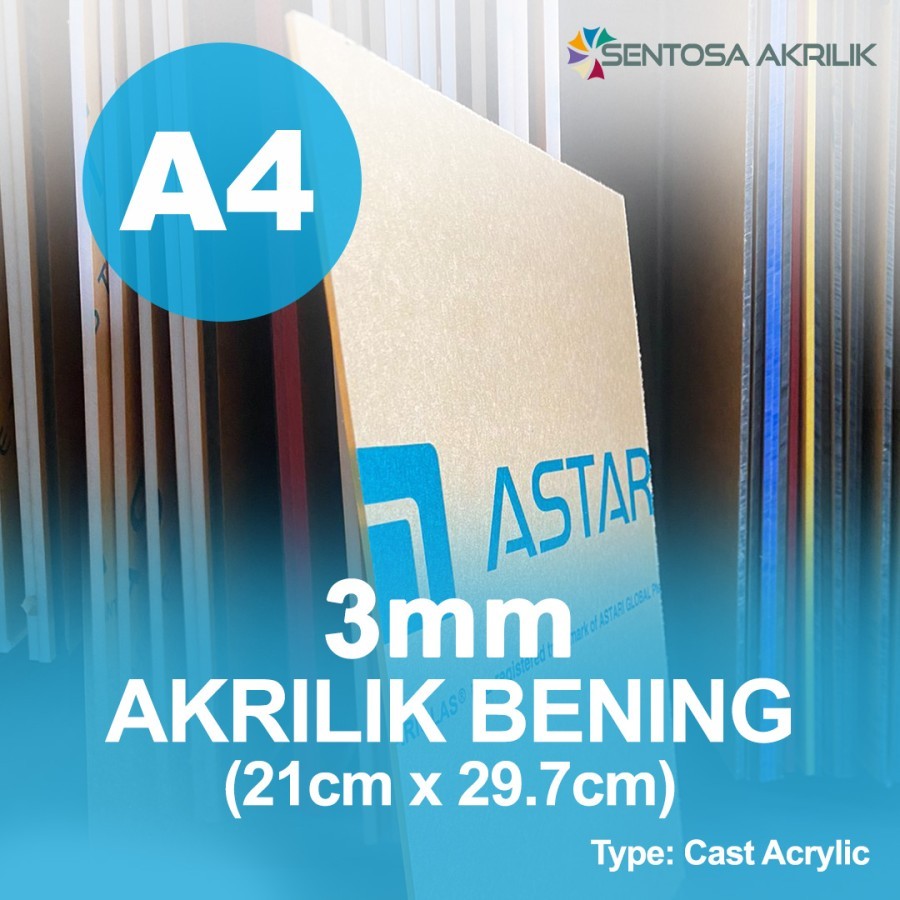 

Akrilik Lembaran A4 Bening Tebal 3mm Ukuran 21cm x 29.7cm Acrylic Potongan Custom