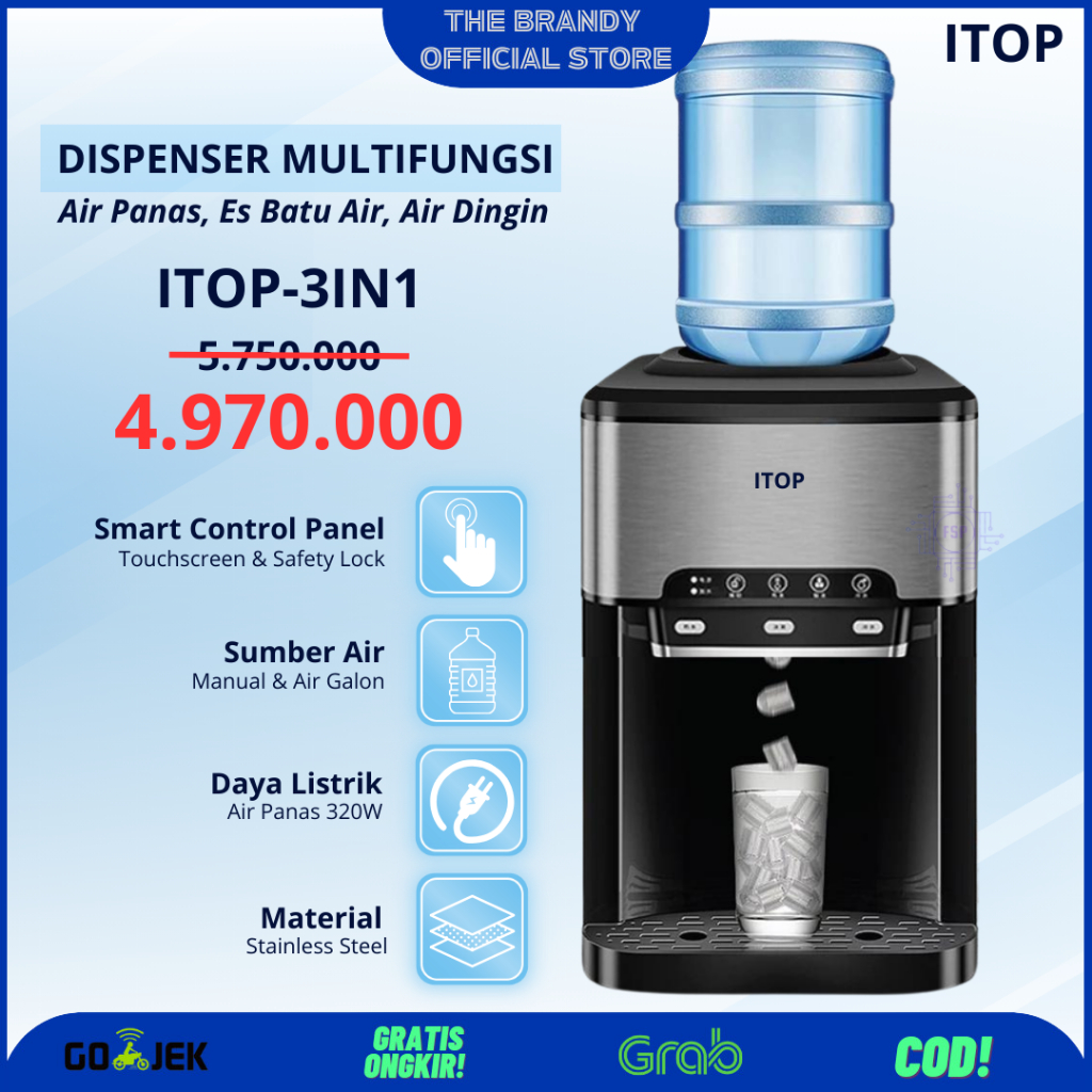 ITOP Mesin Es Batu Bulat Lonjong Dispenser 3in1 Es Batu, Air Panas dan Air Dingin Multifungsi