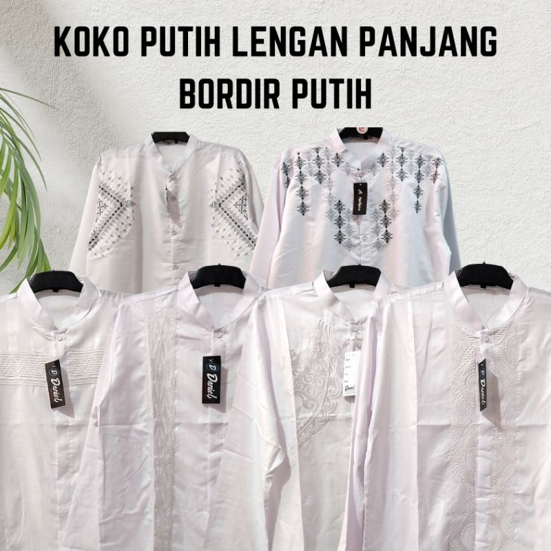 baju koko pria putih lengan panjang / koko bordir pria / baju taqwa putih / baju taqwa putih lengan 
