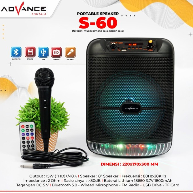 Speaker Bluetooth Advance 8 Inch S60 V.2