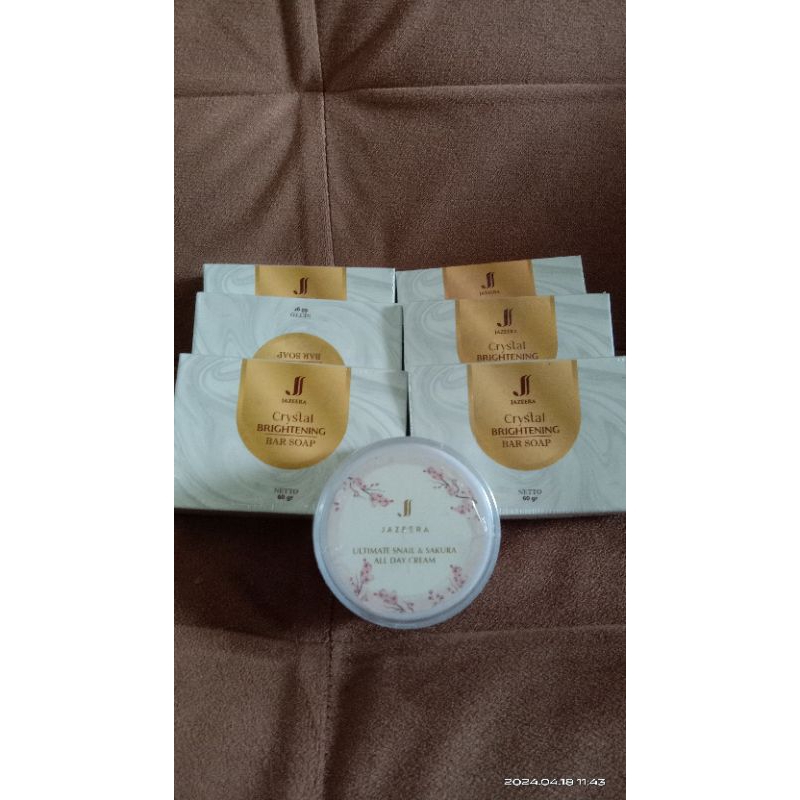 paket Jazeera 1pcs All Day cream & 6 pcs Crystall Brightening Bar soap