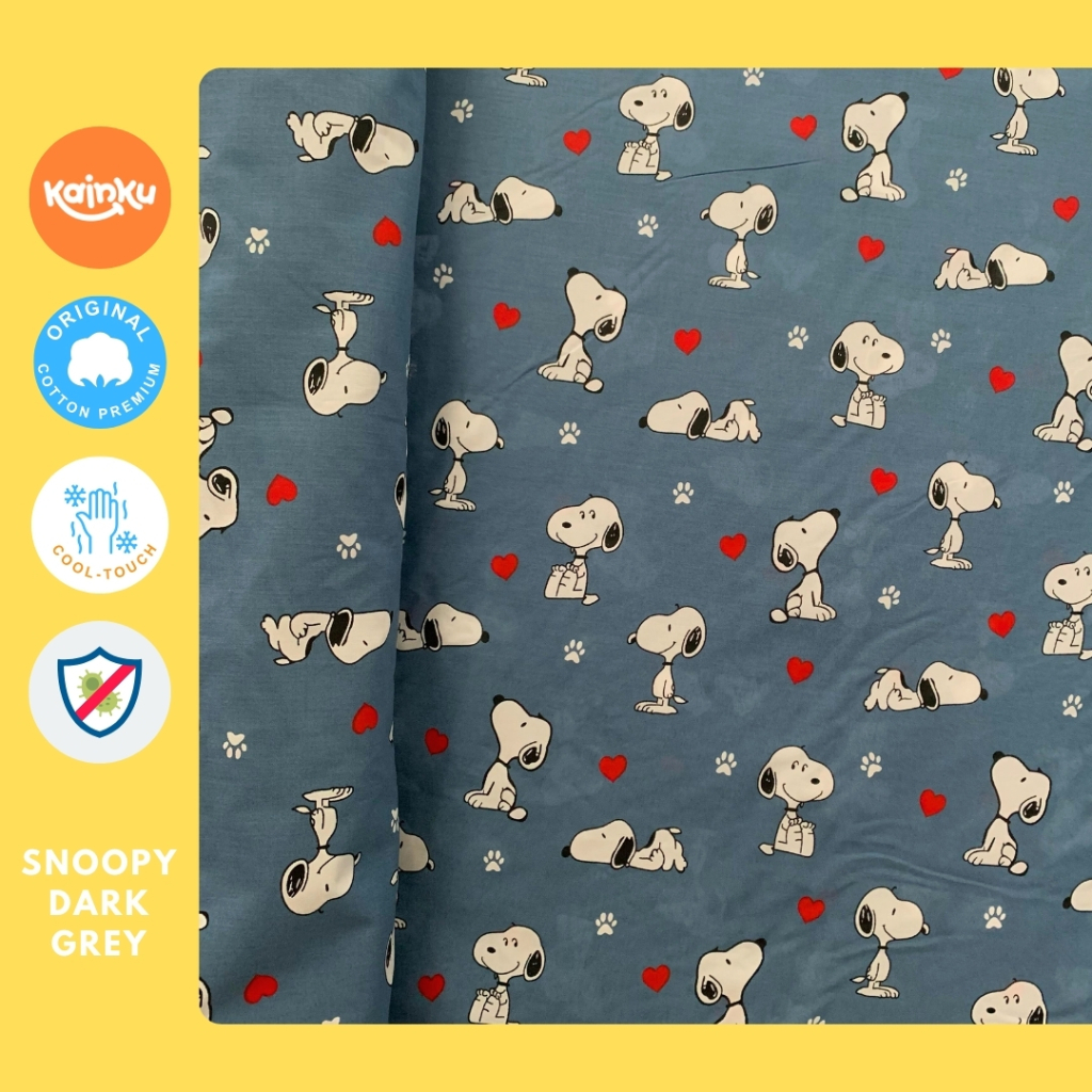 KAINKU - Kain Meteran Katun Lokal CVC "SNOOPY DARK GREY & SNOOPY LIGHT GREY" (harga 1 meter)