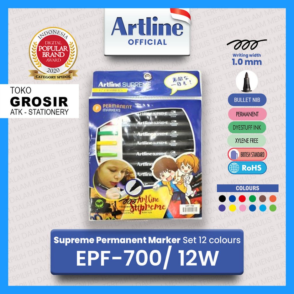 

Spidol Artline Supreme Permanen Marker SET 12 pcs EPF-700/12W