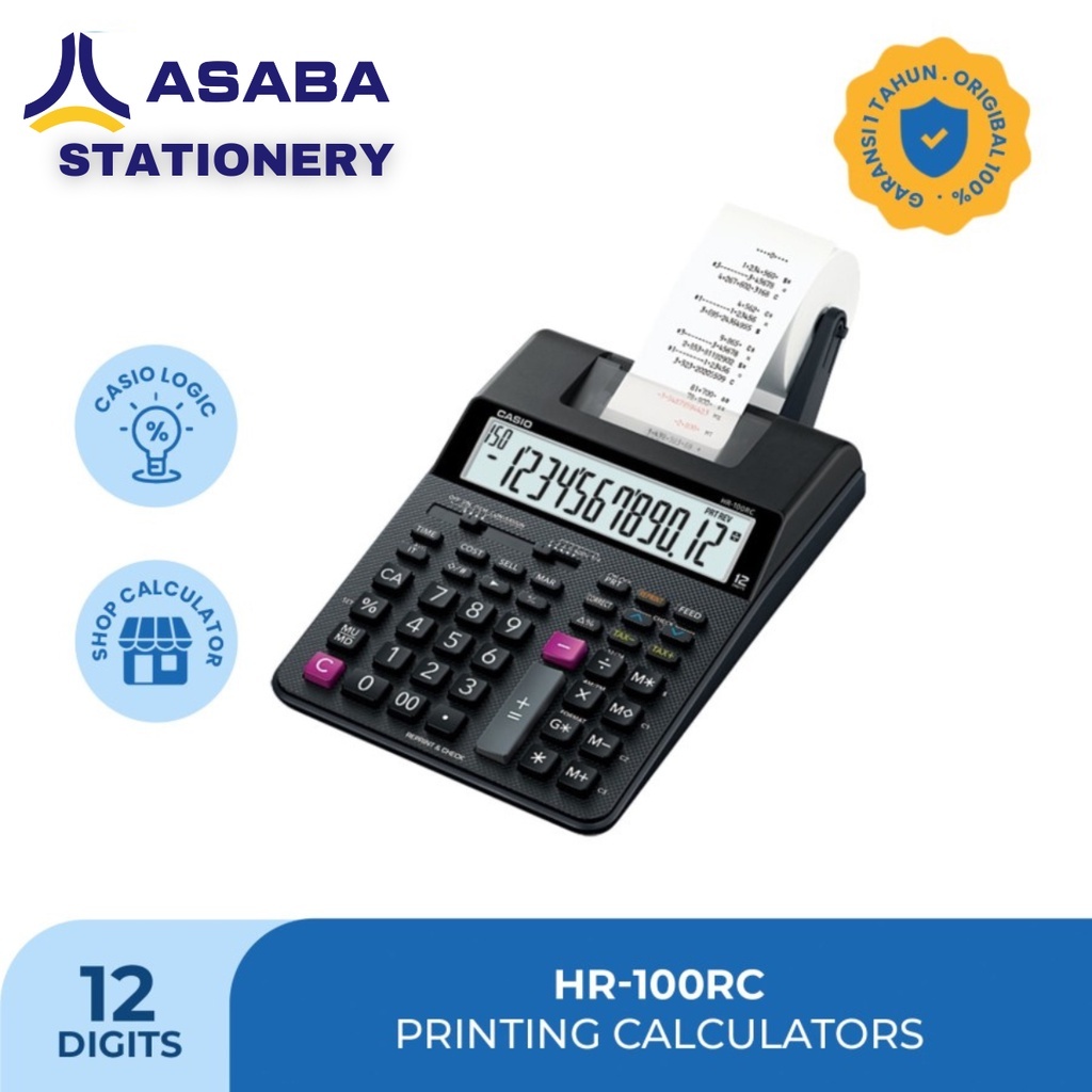 

CASIO KALKULATOR HR-100RC - Hitam - Kalkulator Cetak/Kasir - 12 digit