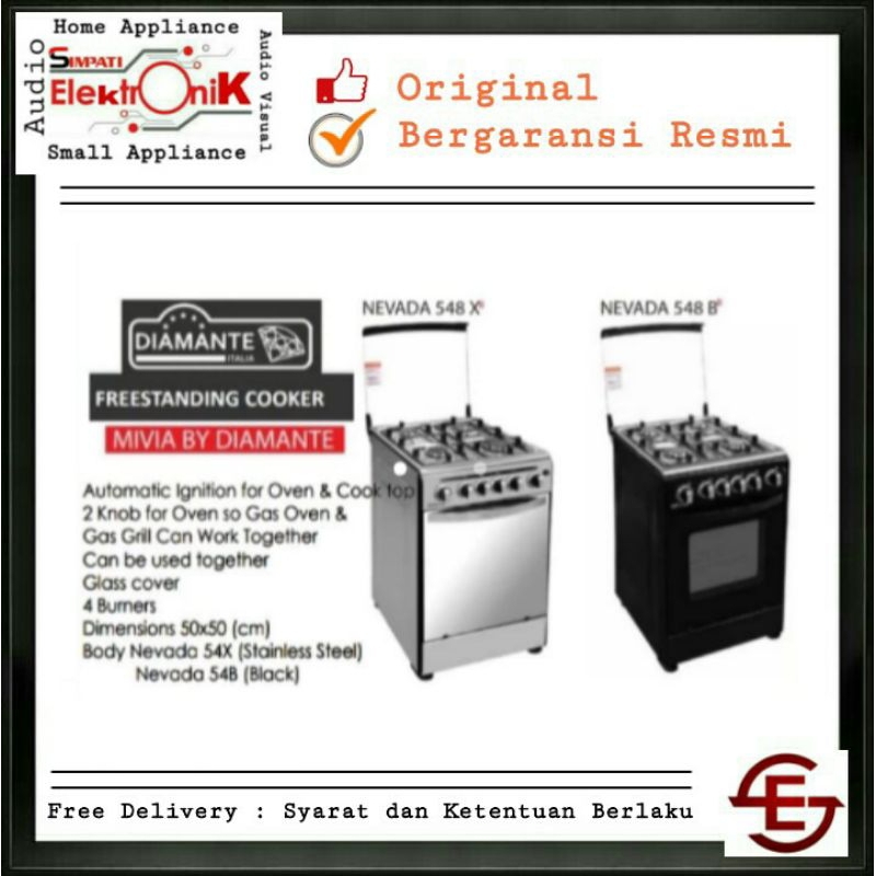 DIAMANTE FREESTANDING MIVIA NEVADA 548X SILVER NEVADA 548B HITAM 4 BURNER