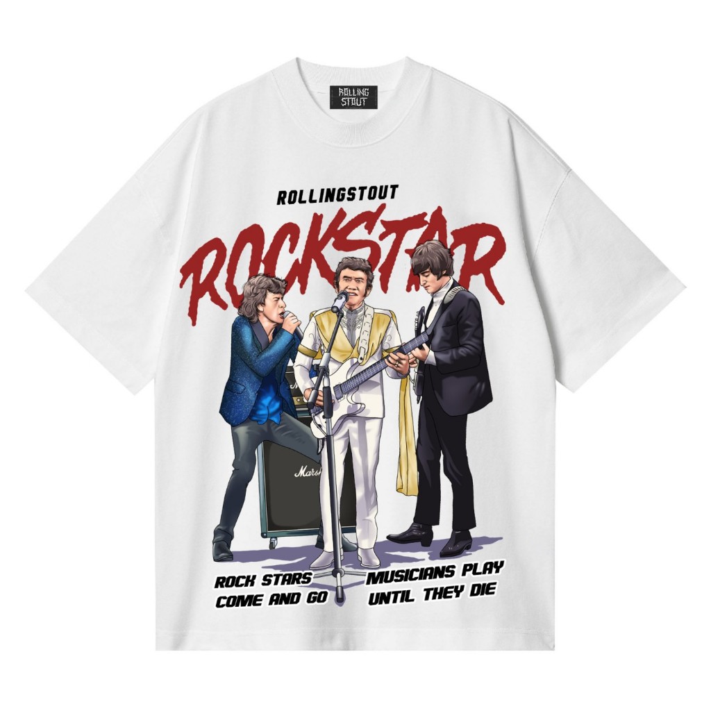 Rollingstout Tshirt - Rhoma irama x John Lennon x Mick Jagger | Parodi Band & Film | BAJU MUSIK META