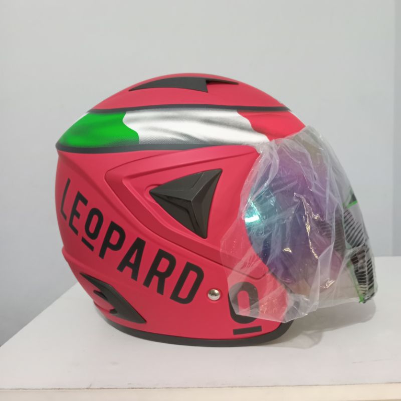 Helm JP 13 Motif Leopard Merah Doff SNI Dewasa Pria Wanita