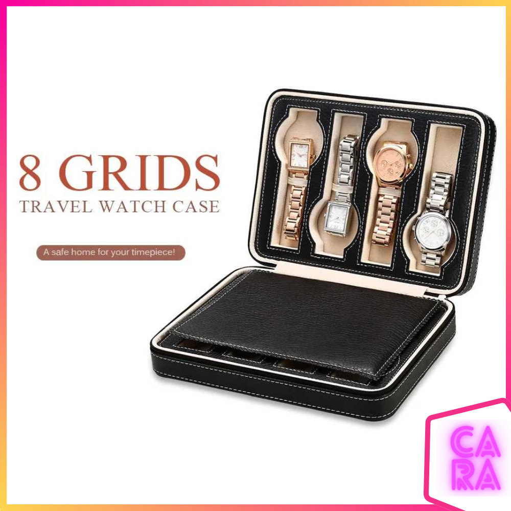 Kotak Jam Tangan Travel Kulit PU 8 Grid L-001