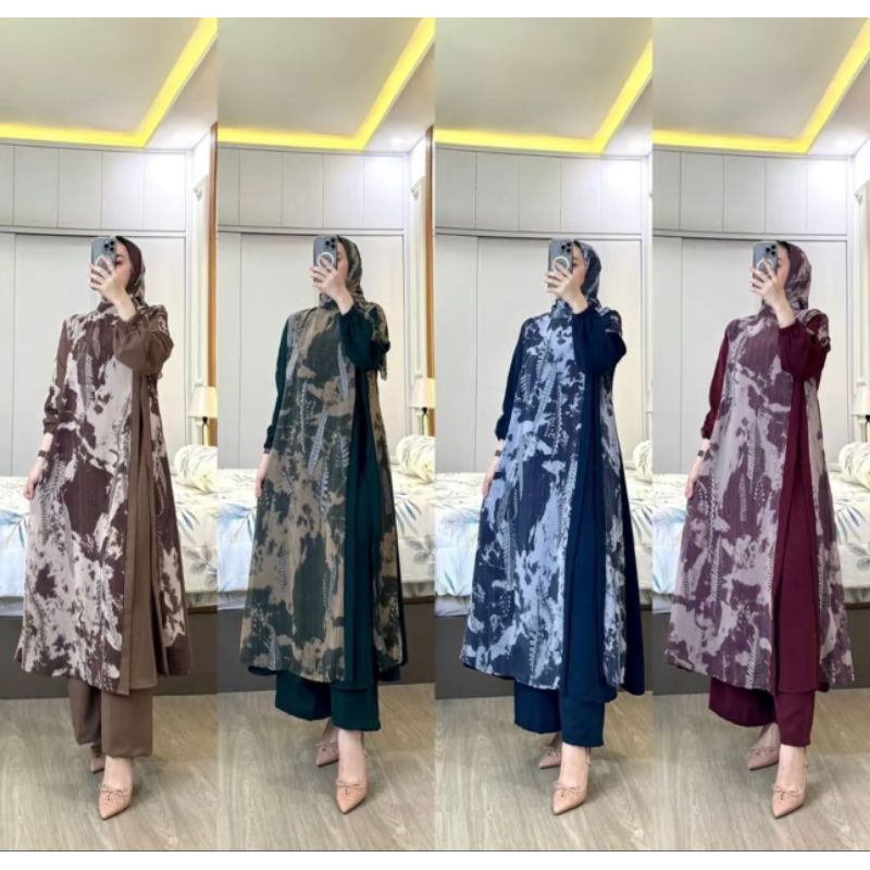 Setelan Hijab Long Tunik / Set Hijab dan Long Tunik Ternaru