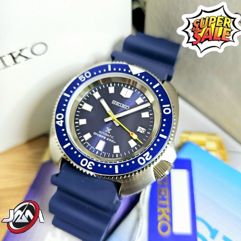 Seiko Turtle Captain Willard Strap Rubber Blue Dial Automatic Jam Tangan Pria Original Free Box Ori