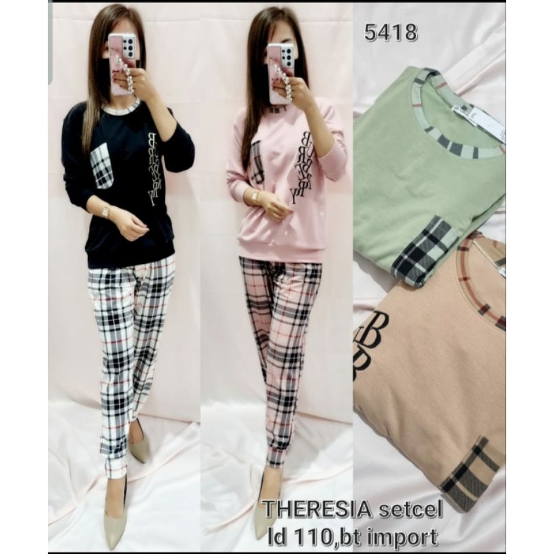 Setelan PP Celana Joger Baby Terry Import Motif Burberry/Setelan Wanita/Setelan Olah Raga/Set Olga