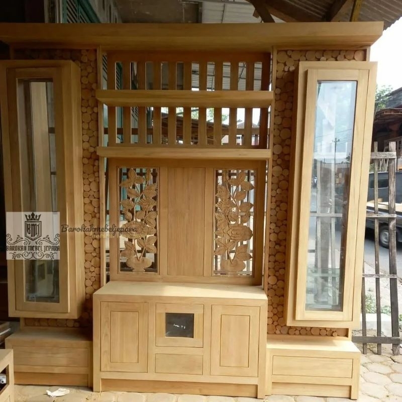 Partisi TV jati Perhutani TPK , Partisi Penyekat ruangan jati , bufet tv partisi jati perhutani