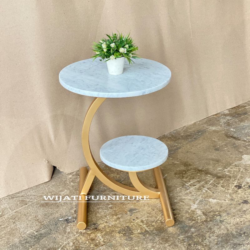 Meja Sudut Marmer Asli Meja Samping Marmer Asli white carrara