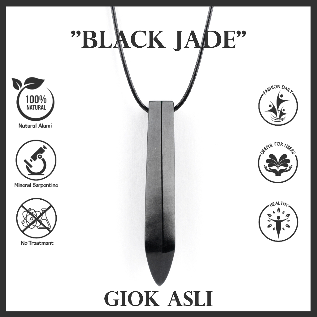 Kalung Pria Liontin Batu Giok Hitam Natural Black Jade Garansi Asli