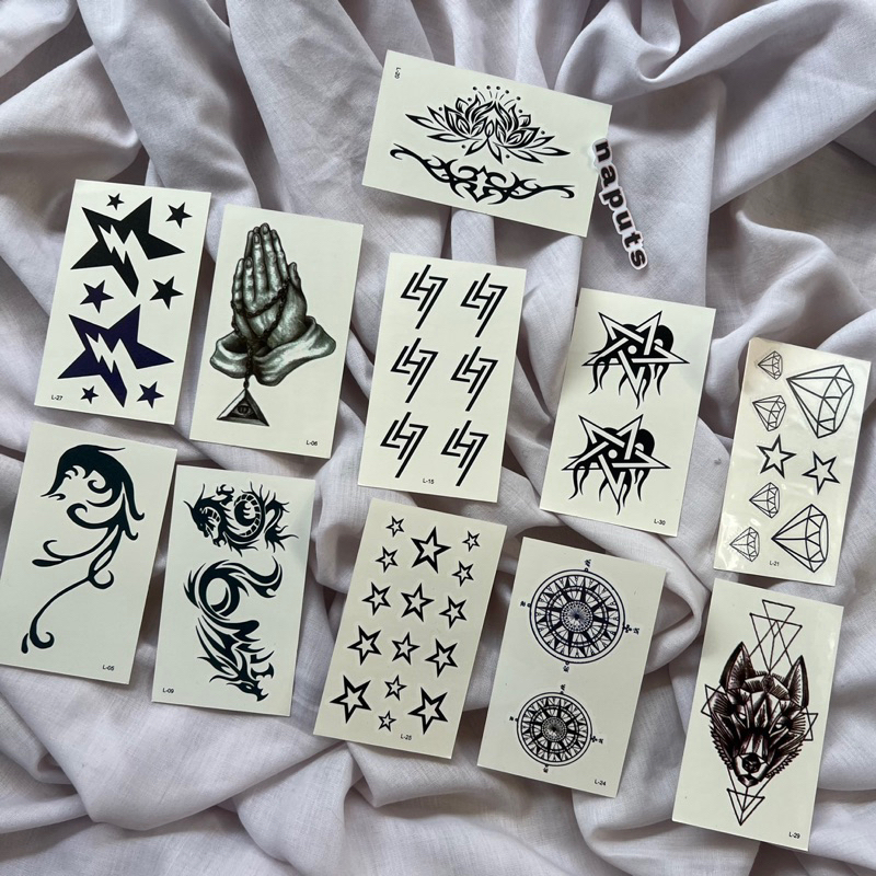 30 Pcs Stiker Tato Temporer Grosir Termurah Tatto iluminati Kalajengking kompas luka Naga salib bint