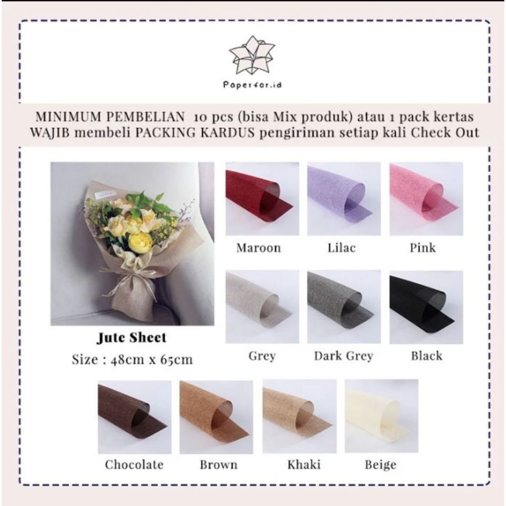 

Kertas Cellophane Bucket Wrapping Paper Florist JUTE | ECER 5PC / GROSIR