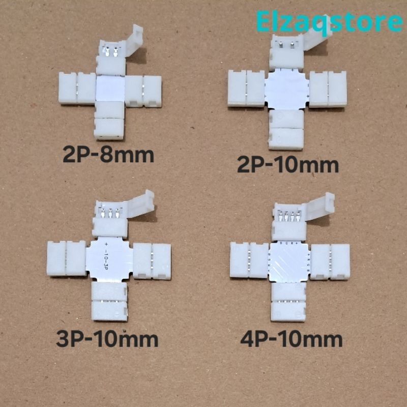 Konektor Klip Jepit + PCB Bentuk X LED Strip 8mm 10mm
