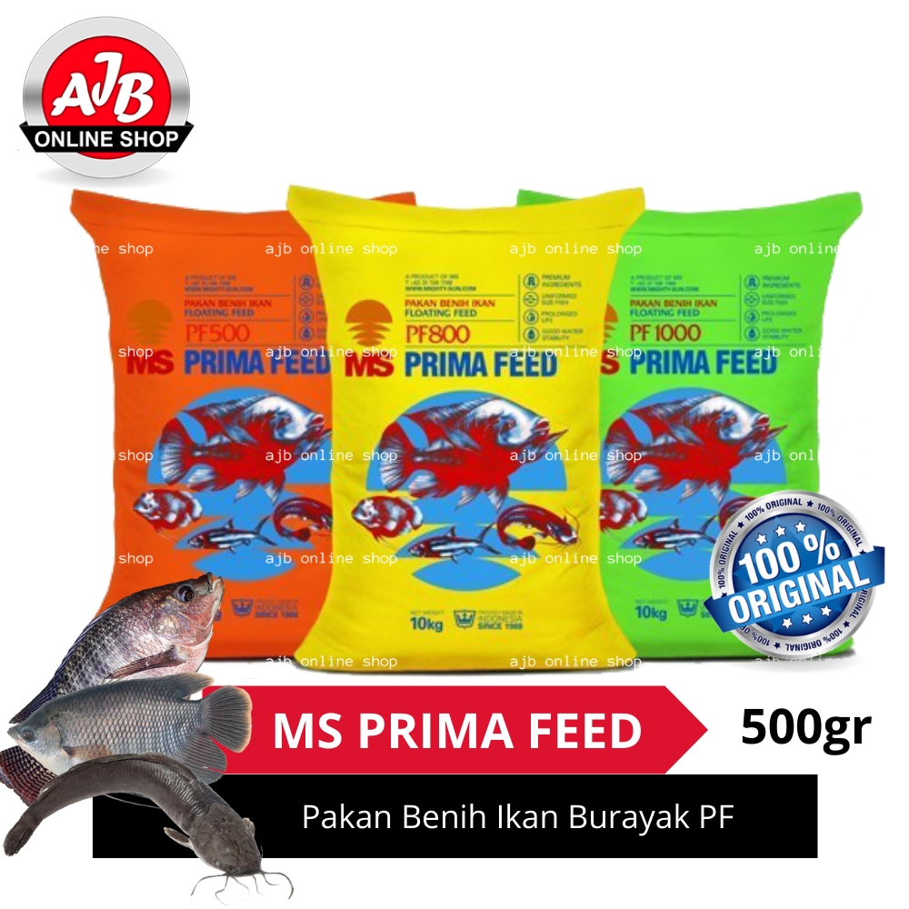 MS Prima Feed PF 500 800 1000 Kemasan 500gr Pakan Benih Ikan Burayak Ikan Lele Gurame Nila Guppy Cupang Mengapung Floating Molly Betta