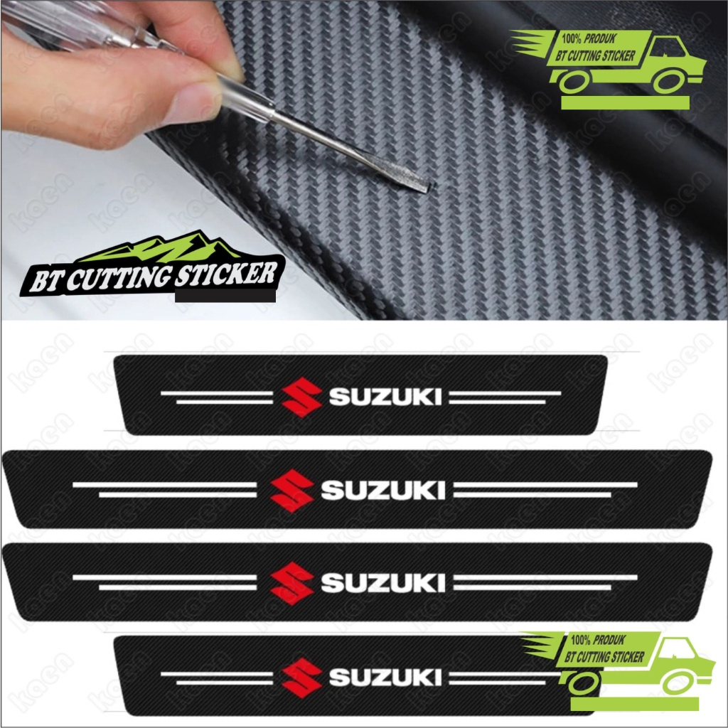 4 pcs sticker carbon 3D Mobil Serat Karbon Pintu Sill Protector Sticker untuk Suzuki Untuk Suzuki ER