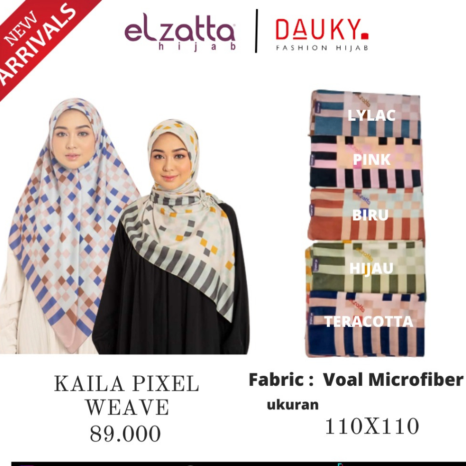 ELZATTA Hijab Jilbab Kerudung Segi Empat Motif Kaila Pixel Waves