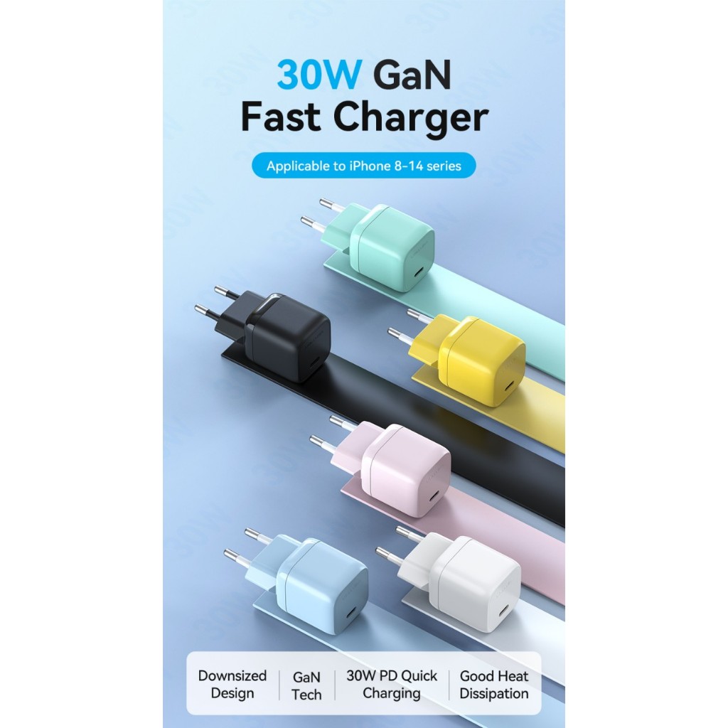 Mini GaN Charger Adaptor USB-C 30Watt Android Apple - Vention