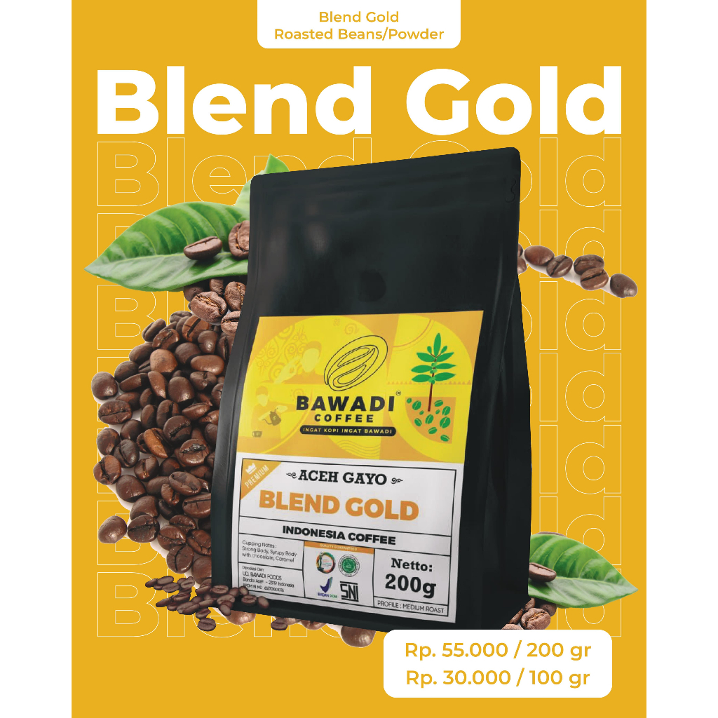 

Coffee Blend Gold Aceh Gayo 200gr Bawadi Coffee - Kopi Aceh - Kopi Blend