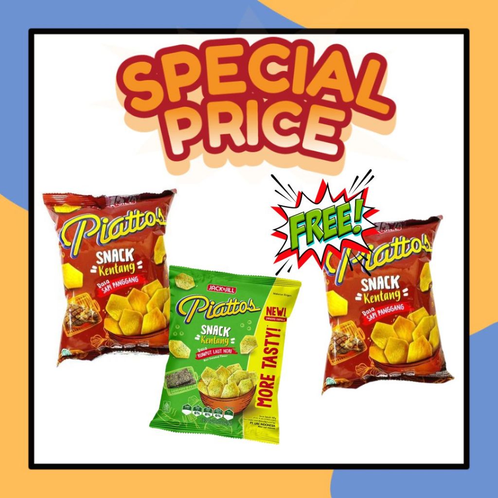 BUY 2 GET 1 FREE Piattos Potato Snack Aneka Rasa 68gr Makanan Ringan Keripik Kentang Chips