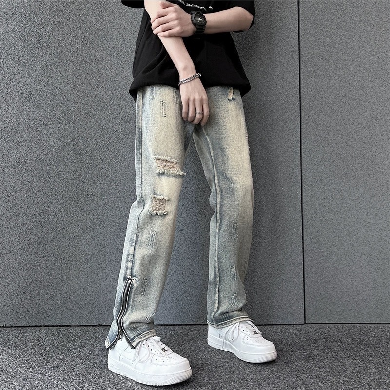 Celana Jeans Pria Sobek korean style terbaru straight celana sobek cowok kasual kekinian fashion cel