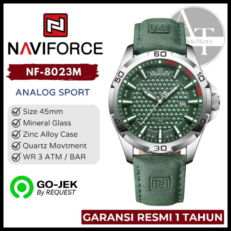 Jam Tangan Pria Naviforce 8023 NF-8023M Silver Green ORIGINAL Resmi
