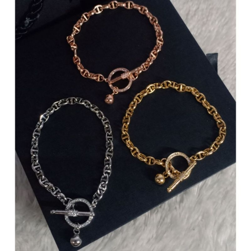 Xuping88 Gelang Rantai Fanny besar Motif pengait bulat batang Unik Elegan Titanium Lapis Emas Kualit