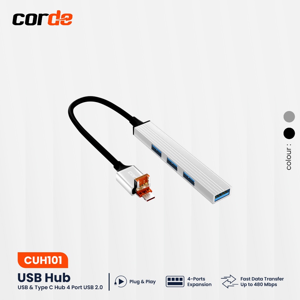 CORDE USB Hub 4 in 1 USB-A & Type C to 4 Port USB A 2.0 - CUH101