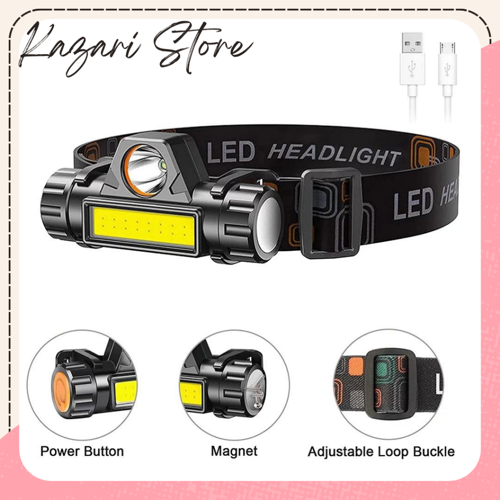 KAZARI Senter Kepala LED Multifungsi Anti Air Rechargeable Bisa Lampu Kepala Cas