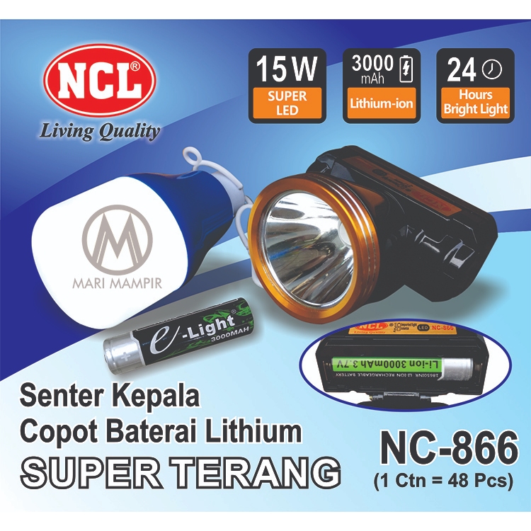 Senter Kepala Super Terang Copot Baterai Bonus Bohlam NC 866
