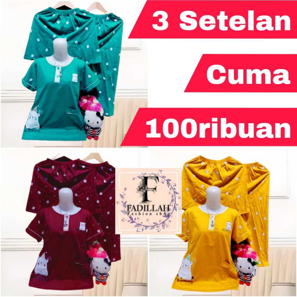 Paket Hemat 100 Ribu Dapat 3 Setelan Baju Tidur Piyama Setelan 3 in 1 Wanita Dewasa Babydoll