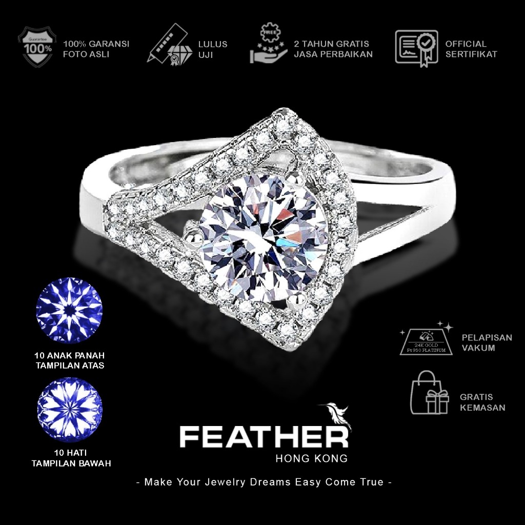 FEATHER HONGKONG - ( Adjustable ) - Cincin Cowok Pria Couple Wanita Lapisan Platinum Jewelry Laki-La