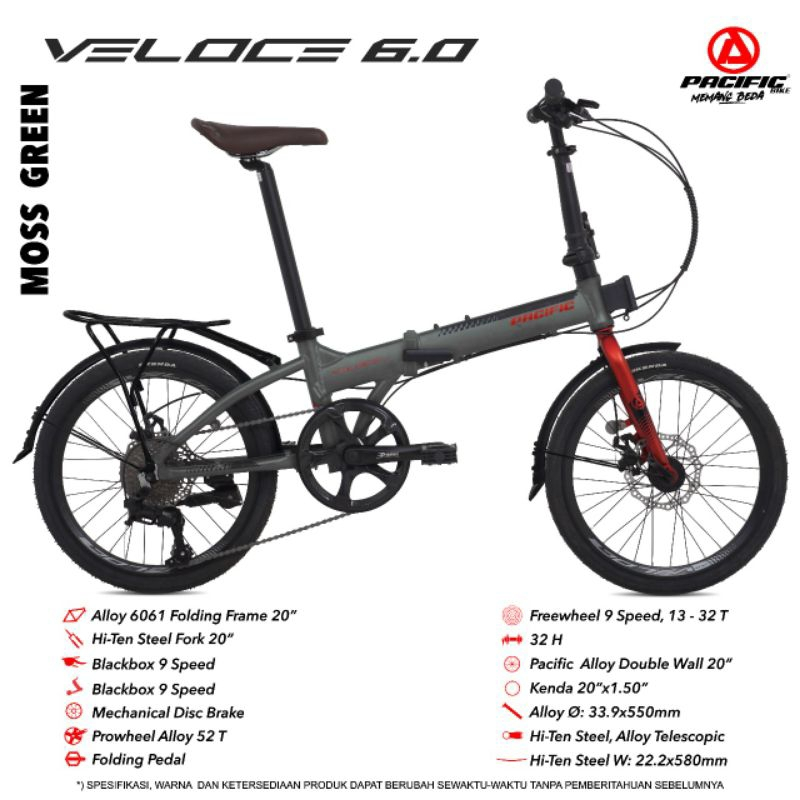 SEPEDA LIPAT PACIFIC VELOCE 6.0 FOLDING BIKE ALLOY 20 INCH