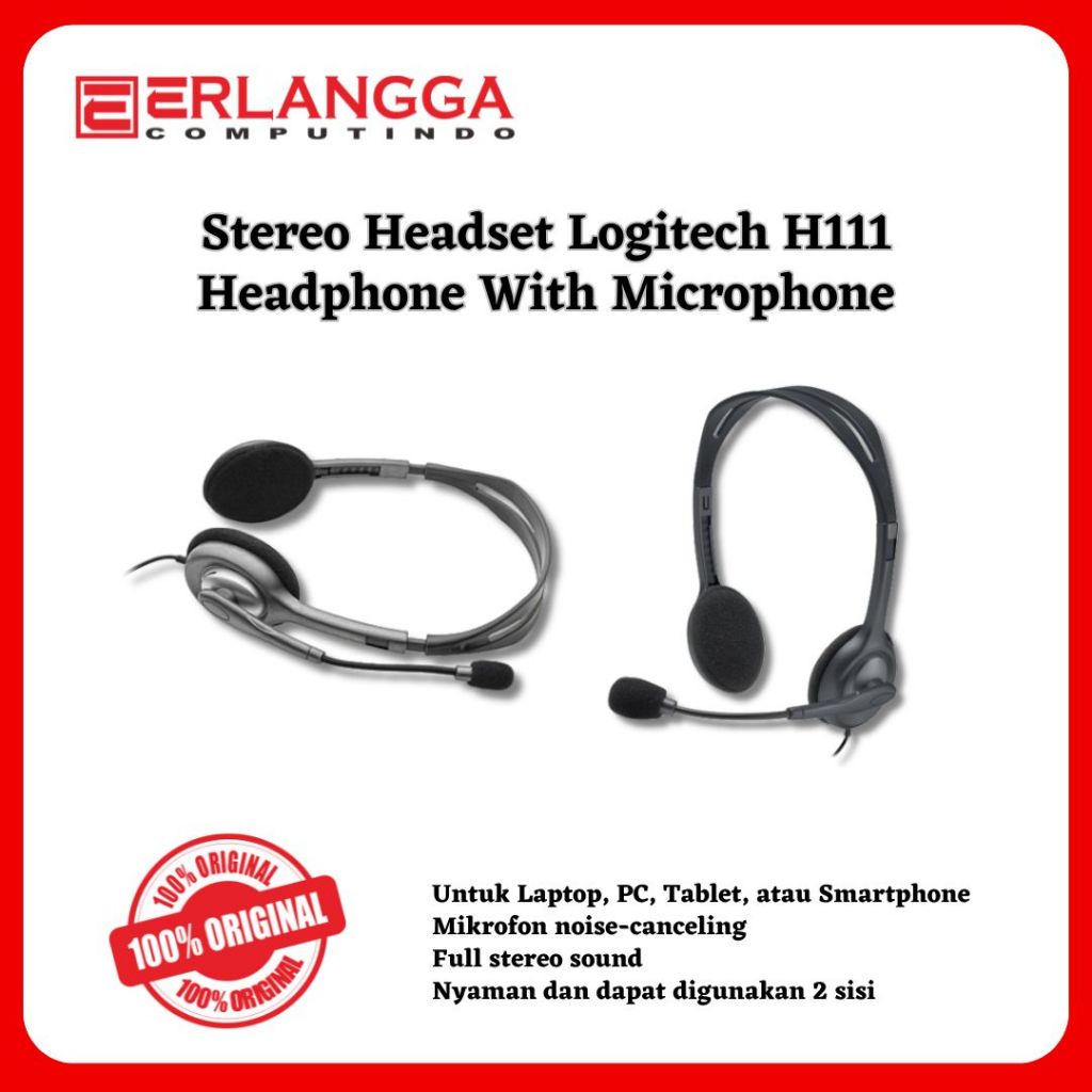 Stereo Headset Logitech H111 Headphone With Microphone