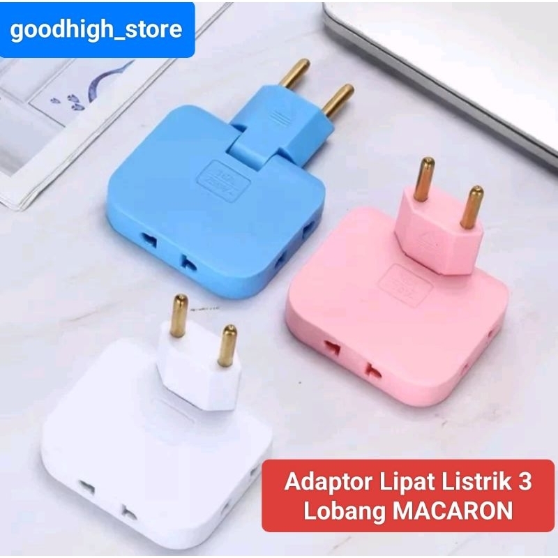 Adaptor Listrik Lipat 3 Lobang Macaron / Over Steker Lipat 3 Colokan