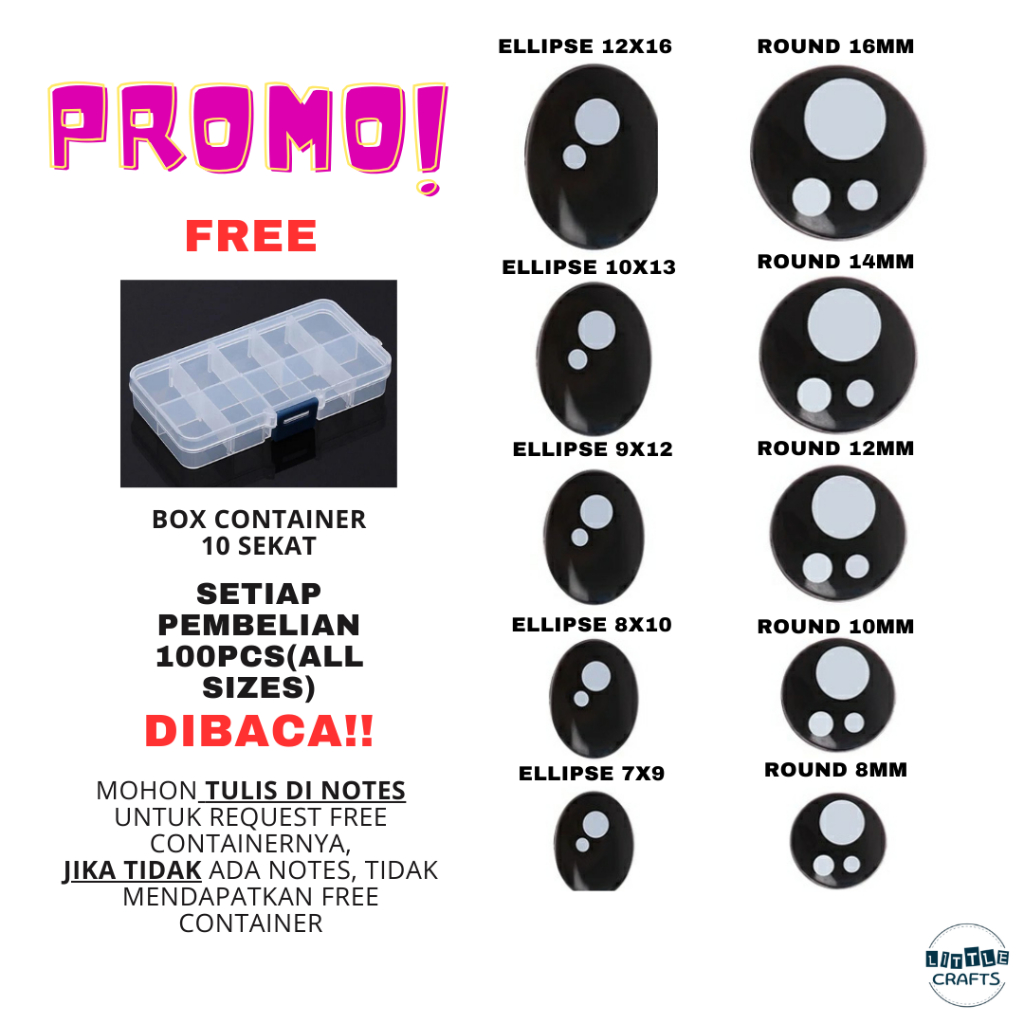 Safety Eyes Doll/Mata Boneka Amigurumi Bulat /Oval Cartoon