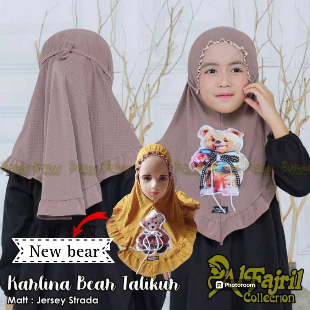 Jilbab anak bergo kerut kids Teddy Bear or al fajril collection