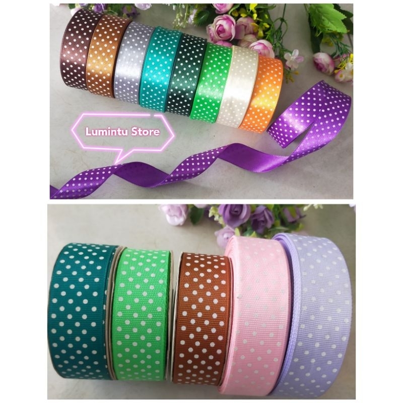 

1 Yard (90cm) Pita Satin Motif Polkadot Pita Hiasan Hampers 2,5 cm Pita GG Polkadot Pita Hias Kado