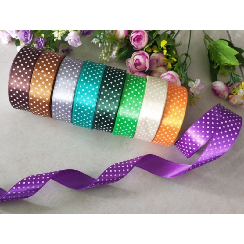 

1 Yard (90cm) Pita Satin Motif Polkadot Pita Hiasan Hampers 2,5 cm Pita GG Polkadot Pita Hias Kado