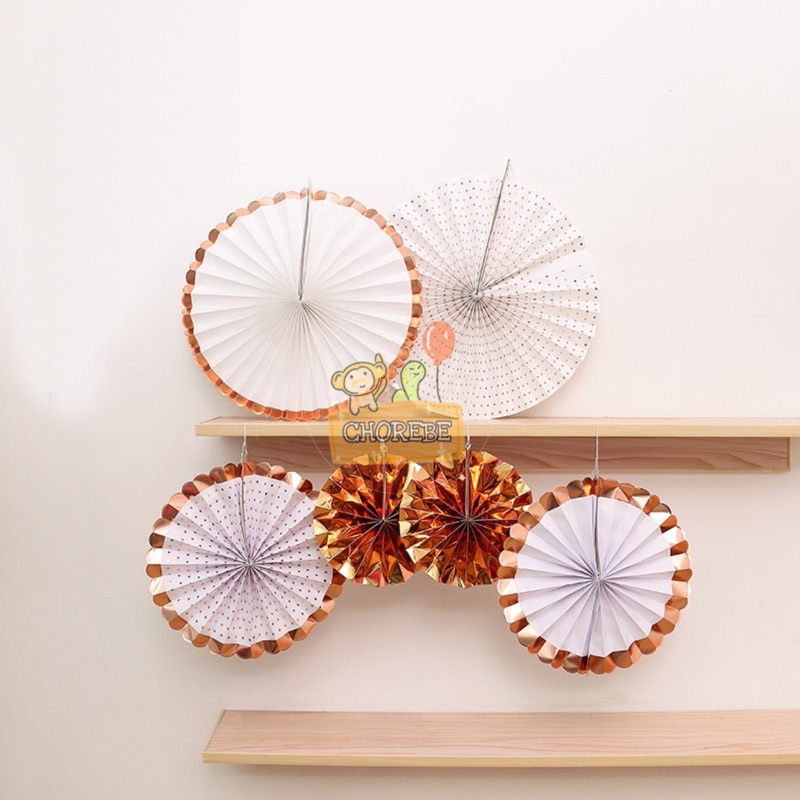 

Paper Fan / Paper Flower Putih / White List Gold Set 6 in 1