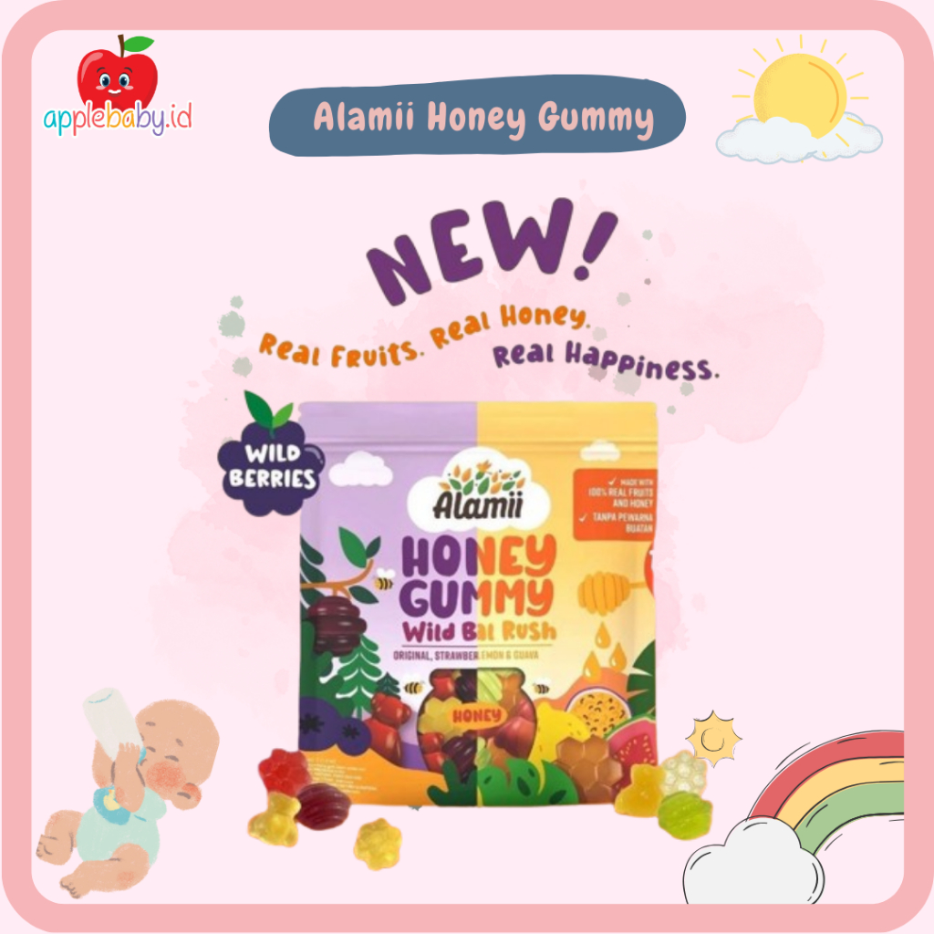 

ALAMII Honey Gummy 40gr | Cemilan Anak Rendah Gula | Alamii Honey Gummy Wild Berries Tropical Rush | Permen Jelly Less Sugar